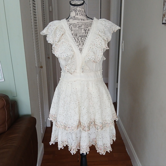 FARM RIO Eyelet patch beaded mini dress off-white - Picture 3 of 16